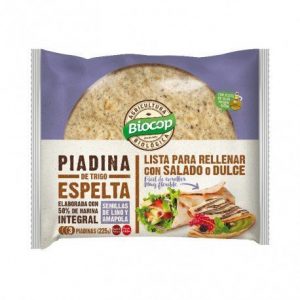 Piadina de trigo Espelta 50% integral Lino-Amapola Biocop 225g